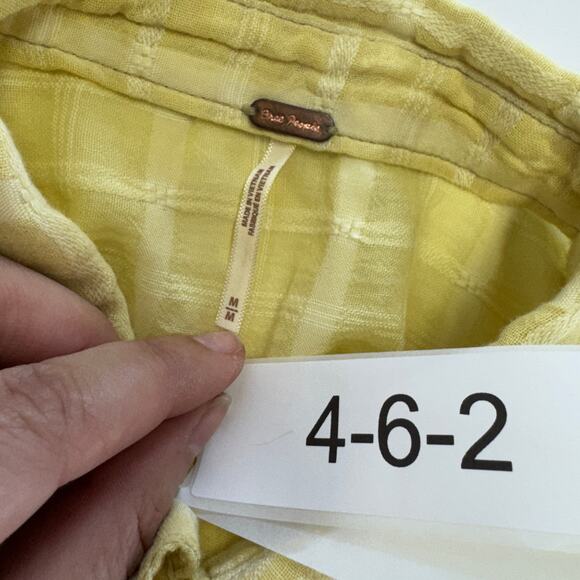 Free People Top Womens Medium Yellow Loveland Button Down Raw Hem Cotton - Picture 7 of 12